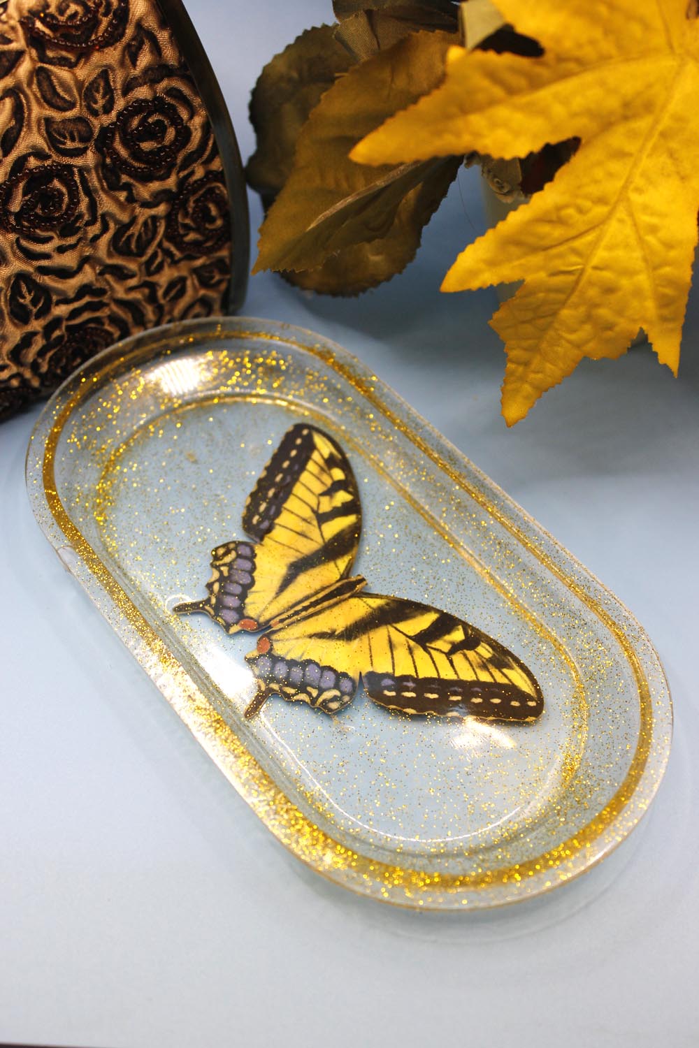 Gold Glitter Butterfly Tray - UncommonObjects-Handmade