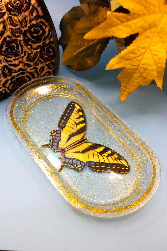 Gold Glitter Butterfly Tray - UncommonObjects-Handmade