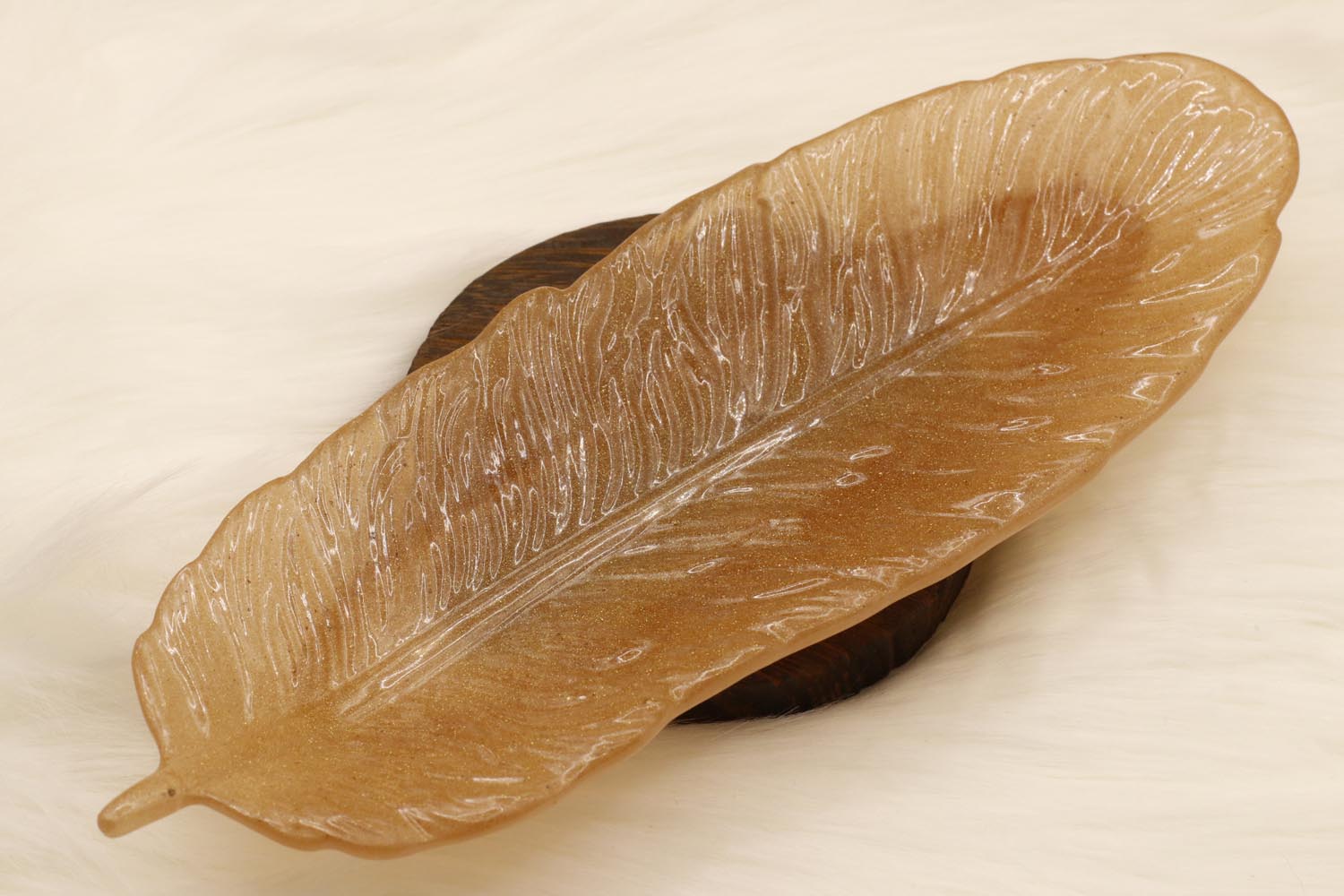 Peachy Bronze Feather Shaped Dish - UncommonObjects-Handmade