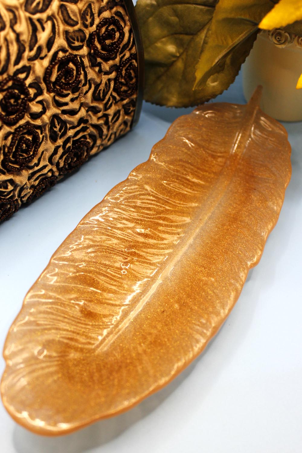 Peachy Bronze Feather Shaped Dish - UncommonObjects-Handmade