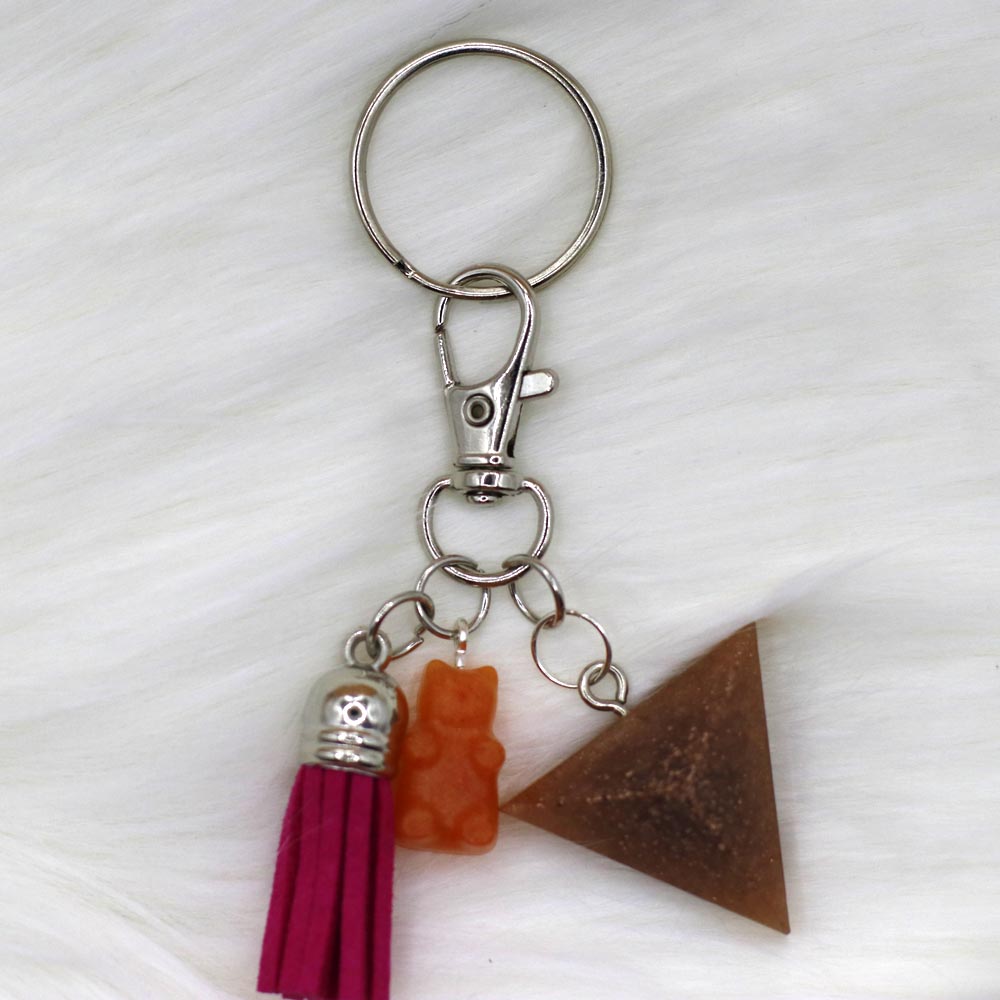 Bronze Pyramid & Orange Bear Buddy Keychain - UncommonObjects-Handmade